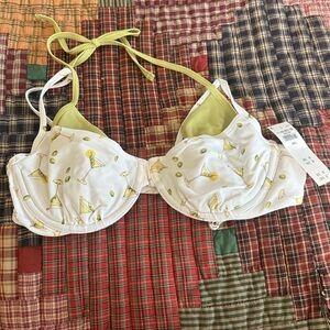 Abercrombie & Fitch White Bikini Top with Lime Green Cocktail Print